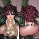 Burgundy Hair Afro Short Pixie Cut Kinky Coily Twist Coil Dread Lock Natural Style Wig Burgundy Rum Black Mix Color Hairstyle Wig