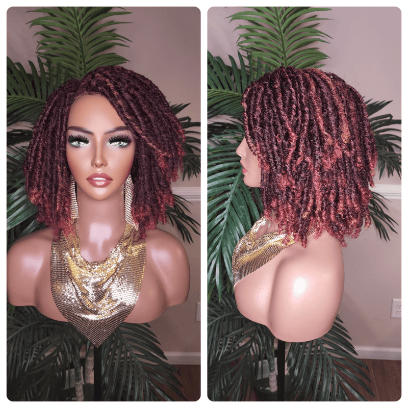 Burgundy Auburn Brown Mix Dreadlock Bob Hairstyle Lace Wig - Beauty Blessings LLC