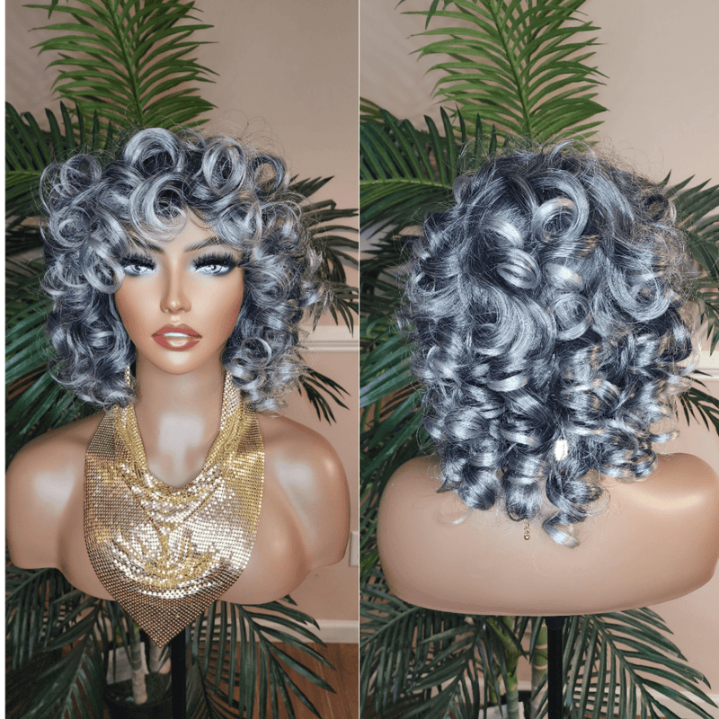 Salt Pepper Gray Hair Big Curl Wig Gray Curly Hair Women Fashion Wig Natural Hair Wig - Beauty Blessings LLC