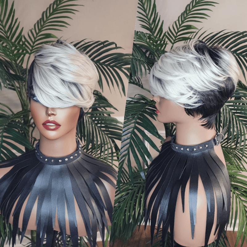 White Gray Blonde Hair Swoop Bang Wig Tapered Short Cut Pixie Cut Natural Hair Wig Glueless Wig - Beauty Blessings LLC