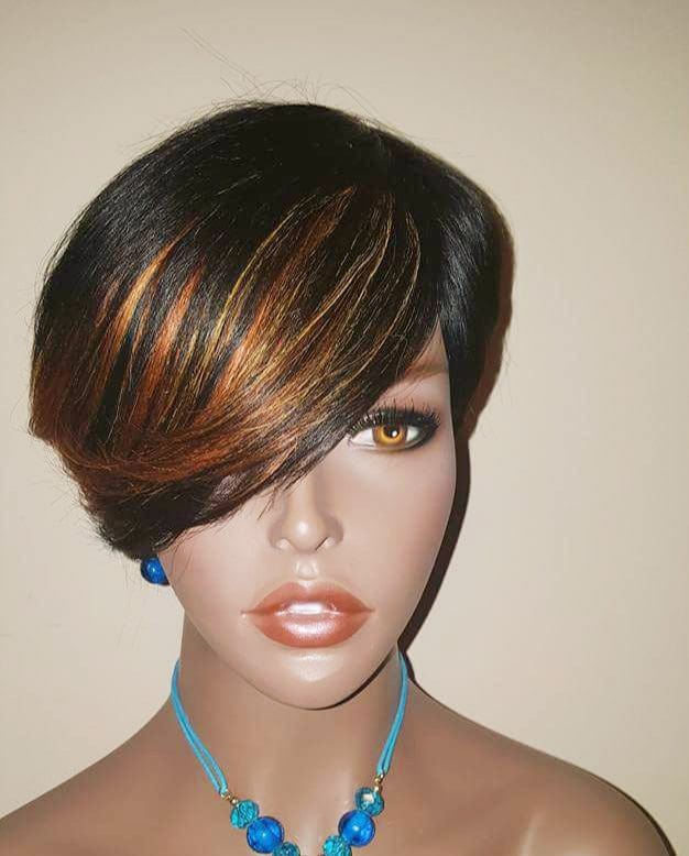 Swoop Bang Pixie Cut Remy 100% Human Hair Wig Full Cap Wig - Beauty Blessing Wigs & Hair Extensions Boutique