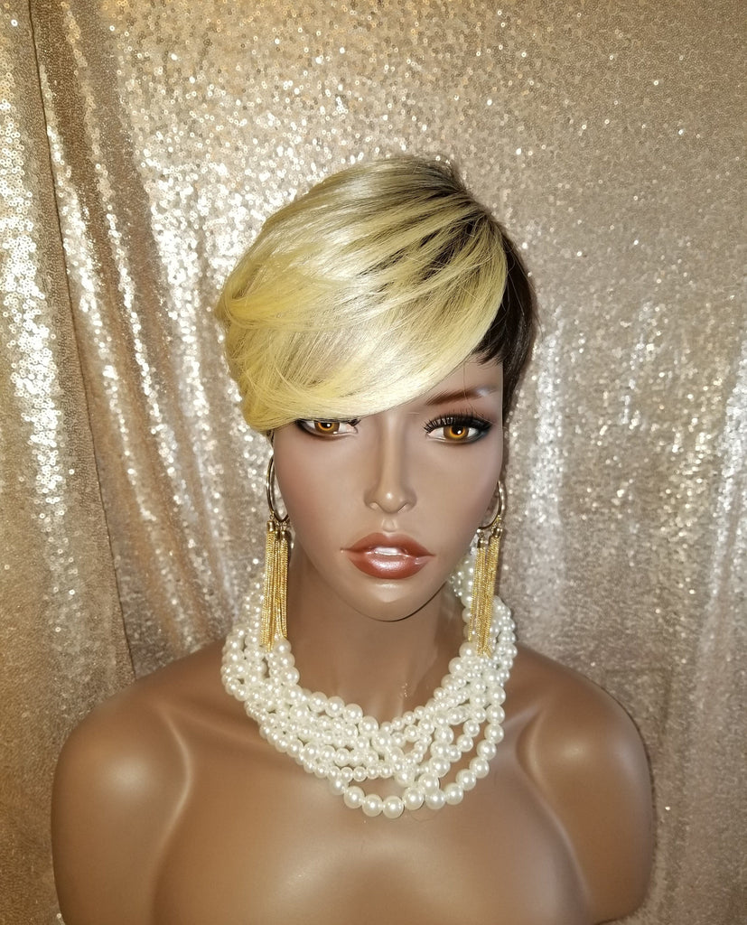 Short Pixie Cut with Bangs Full Cap Premium Fiber Wig - Beauty Blessing Wigs & Hair Extensions Boutique