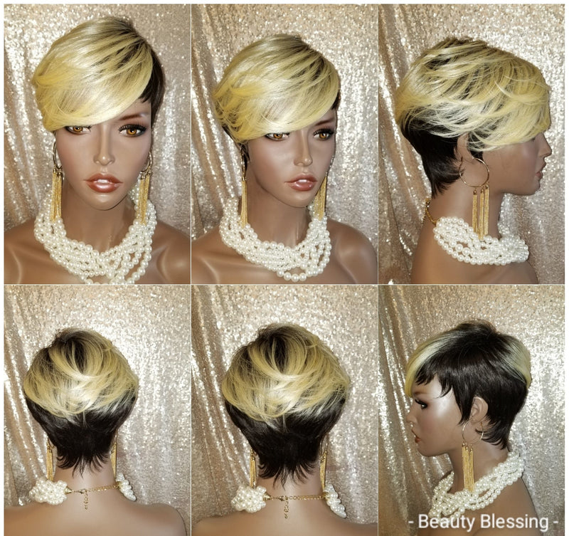 Short Pixie Cut with Bangs Full Cap Premium Fiber Wig - Beauty Blessing Wigs & Hair Extensions Boutique