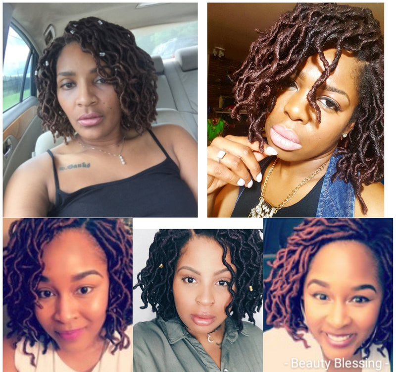 Short Wavy Curly Faux Sister Locs Dreads Premium Fiber Lace Wig - Beauty Blessing Wigs & Hair Extensions Boutique