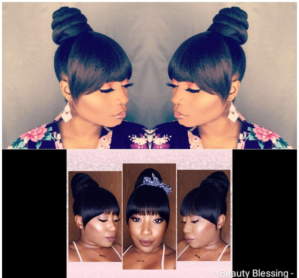 Bundle 2pcs Hair Ponytail Bun and Chinese Bang Set - Beauty Blessing Wigs & Hair Extensions Boutique