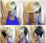 Pixie Cut Layered Bang Ombre Blonde Premium Fiber Wig - Beauty Blessing Wigs & Hair Extensions Boutique