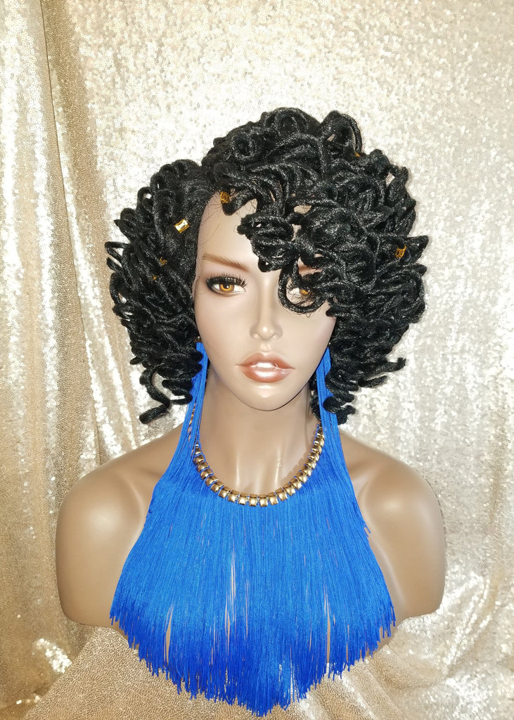 WIG Ledisi Inspired Sister Locs Curly Premium Fiber Lace Front Wig Braids - Beauty Blessing Wigs & Hair Extensions Boutique