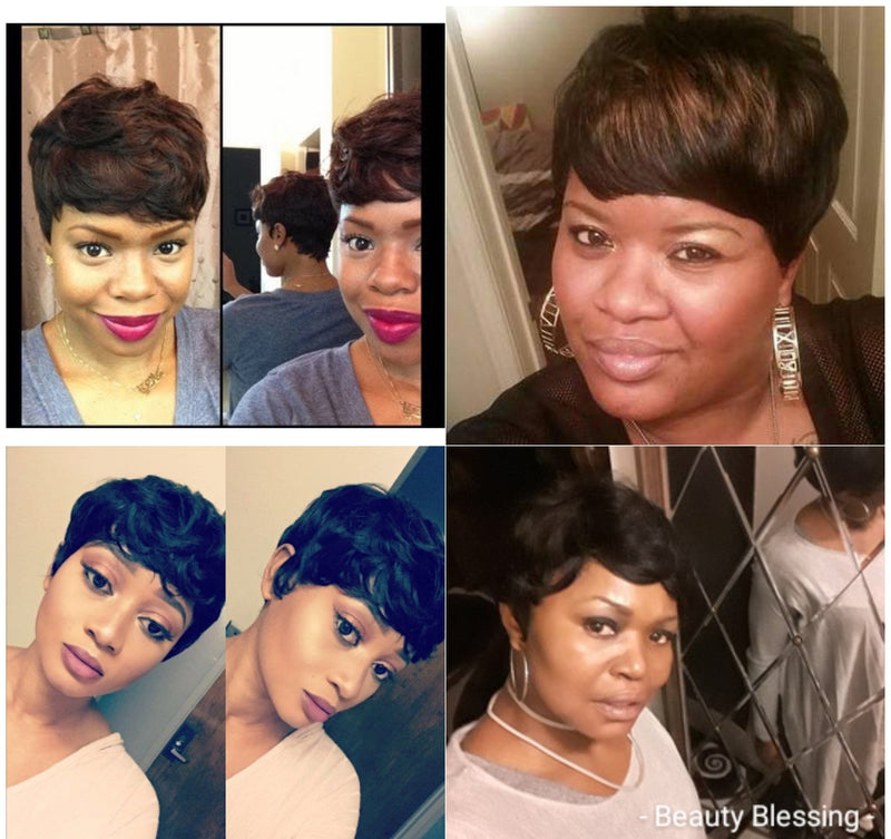Pixie Short Feathered Cut Remy Human Hair Wig - Beauty Blessing Wigs & Hair Extensions Boutique