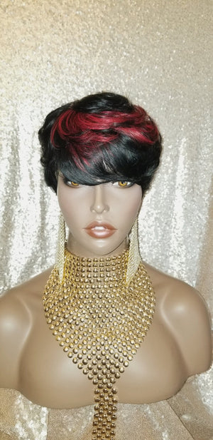 Wig Pixie Cut Brazilian Remy 100% Human Hair Wig Sleek Full Cap Colored Top Women Fashion Wig - Beauty Blessing Wigs & Hair Extensions Boutique
