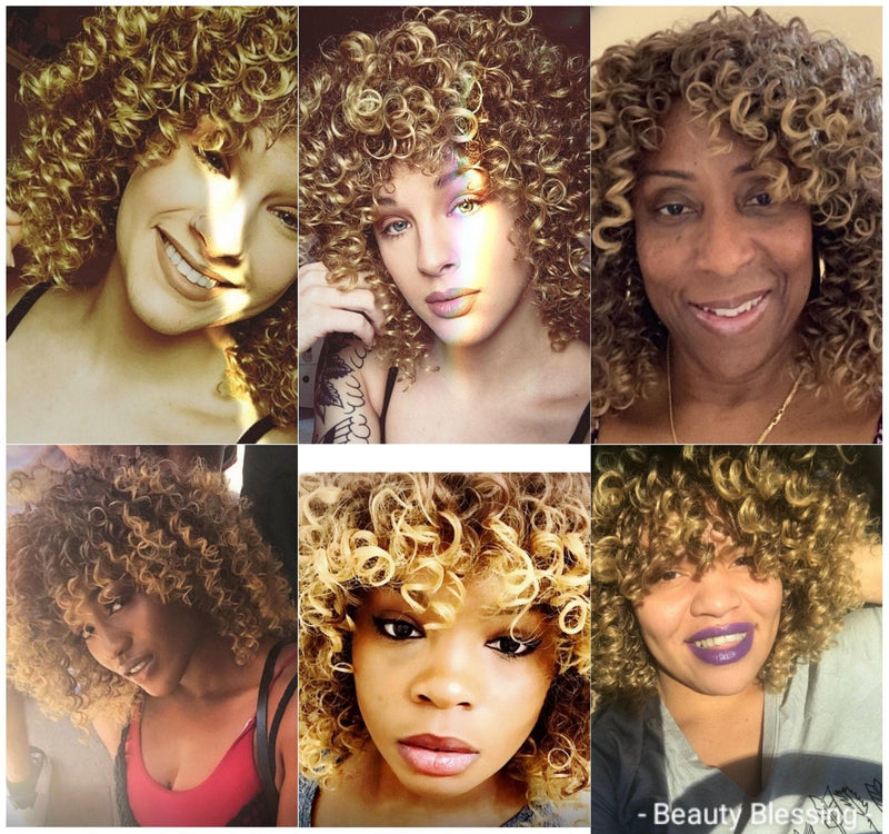 Curly Kinky Spiral Curl Wig Ombre Brown and Golden Blonde Heat Resistant Premium Fiber Wig - Beauty Blessing Wigs & Hair Extensions Boutique
