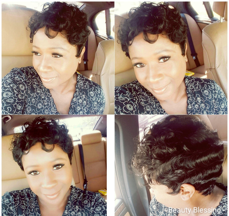 Finger Wave Short Style 100% Remy Human Hair Full Cap Wig - Beauty Blessing Wigs & Hair Extensions Boutique