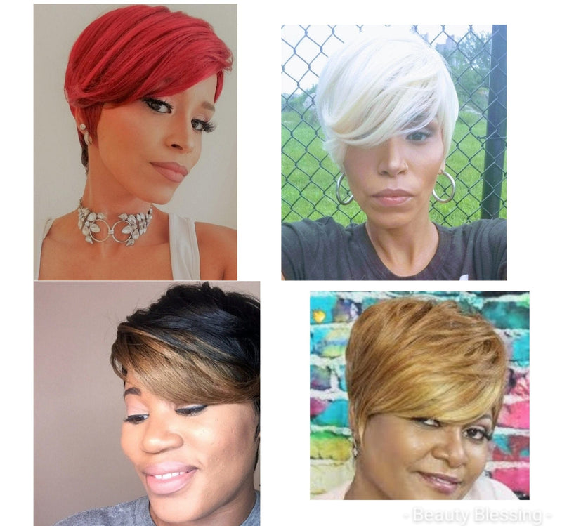 Wig Short Cut Celebrity Inspired Style Premium Quality Heat Resistant Fiber Hair Wig with Bangs and Layers - Beauty Blessing Wigs & Hair Extensions Boutique