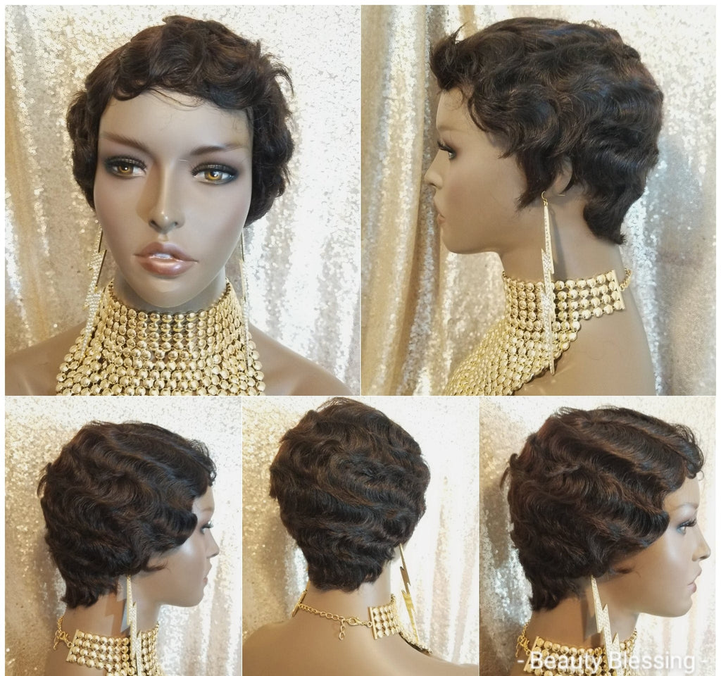 Finger Wave Short Style 100% Remy Human Hair Full Cap Wig - Beauty Blessing Wigs & Hair Extensions Boutique