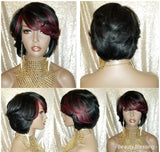Bob Cut Human Hair Remy Wig Burgundy Bang Hair Wig - Beauty Blessing Wigs & Hair Extensions Boutique