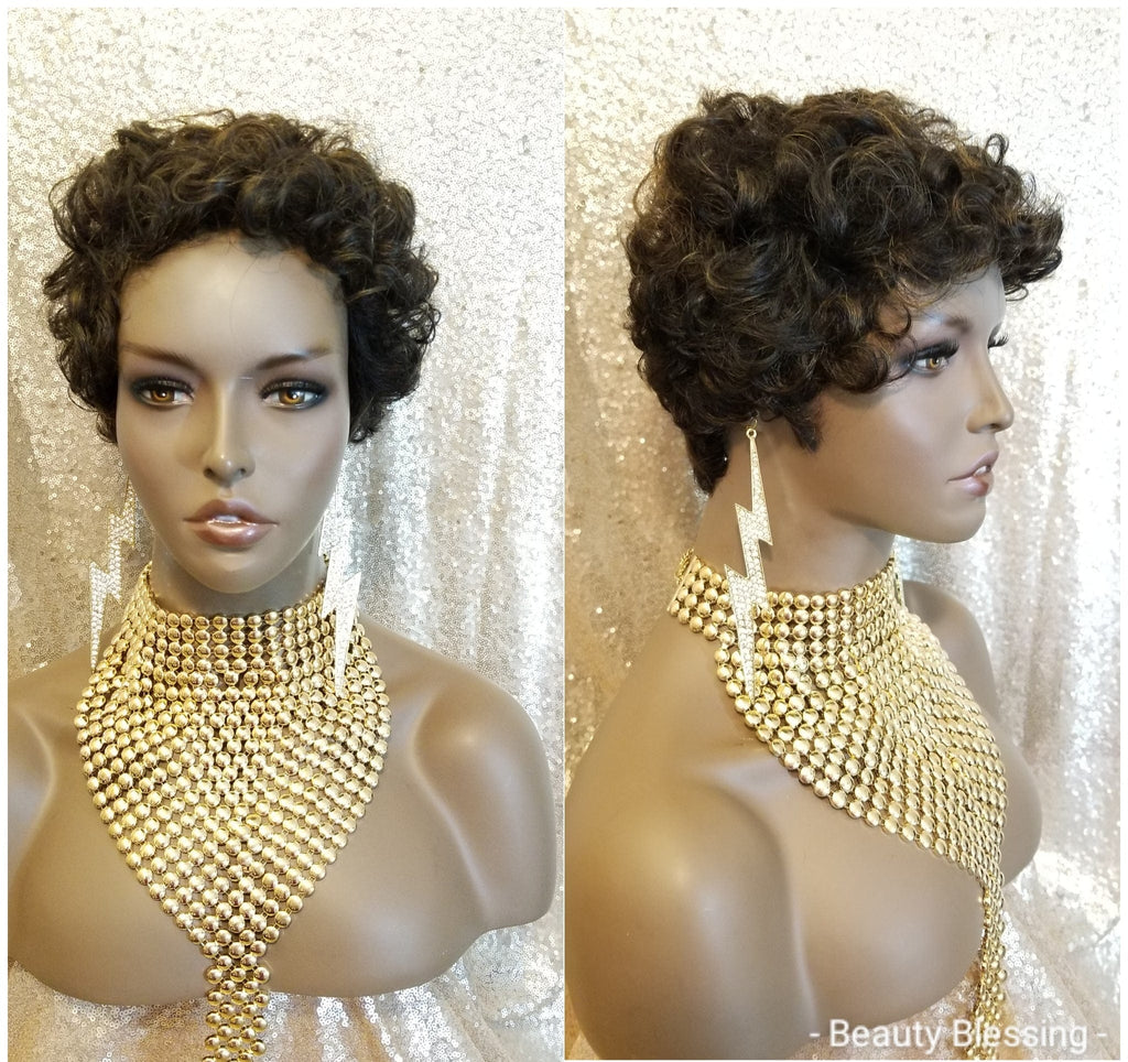 Celebrity Inspired Style Wig Pixie Curl 100% Remy Human Hair Wig - Beauty Blessing Wigs & Hair Extensions Boutique