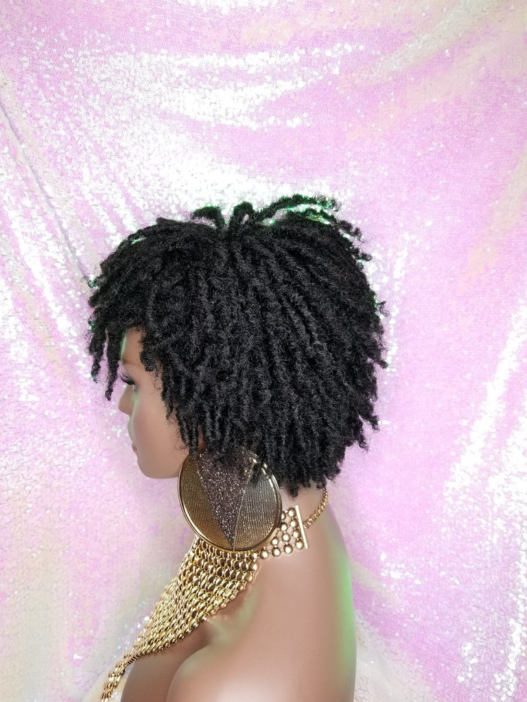 Afrocentric Short Kinky Curl Coil Twist Dread Locks Natural Style Full Cap Wig with Bangs - Beauty Blessing Wigs & Hair Extensions Boutique