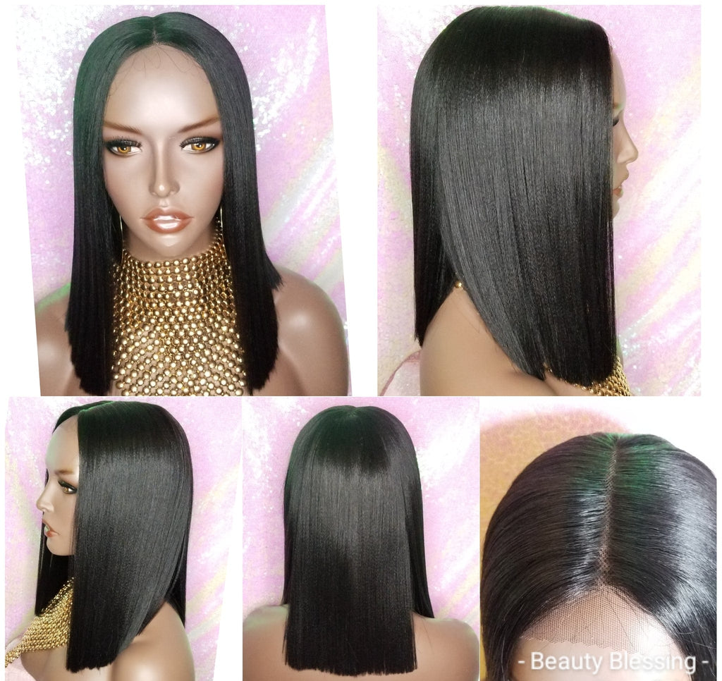 WIG Blunt Razor Cut Bob Style Premium Quality Heat Resistant Fiber Fashion Lace Wig - Beauty Blessing Wigs & Hair Extensions Boutique