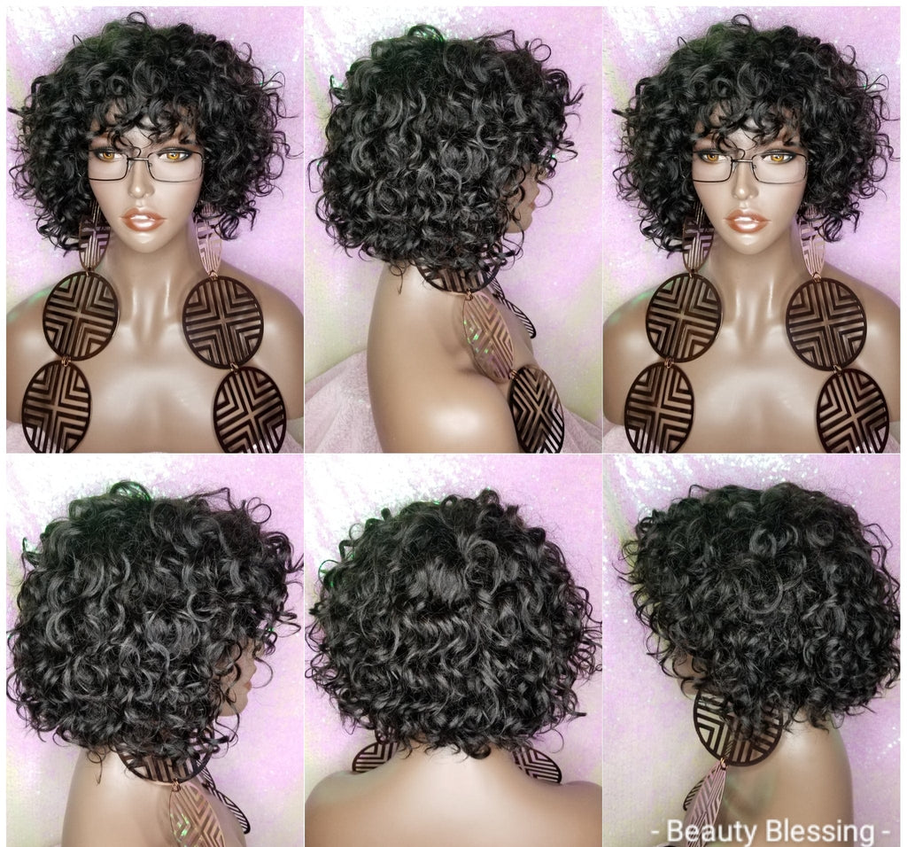 Short Curl Bob Style Unprocessed Virgin Remy 100% Human Hair Full Cap Women Wig - Beauty Blessing Wigs & Hair Extensions Boutique
