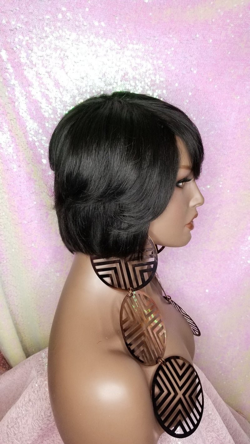 Short Bob Bang Brazilian Virgin Remy 100% Human Hair Wig Razor Cut Bob Hair  Style China Bang Wig 