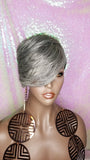 Pixie Cut Layered Bang Style Short Hair Wig Premium Fiber Salt Pepper Gray Hair Wig - Beauty Blessing Wigs & Hair Extensions Boutique