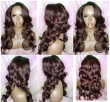 Dark Wine Loose Wave Curl  Lace Front Wig Premium Fiber Lace Wig Wine 99J Hair Colored Wig