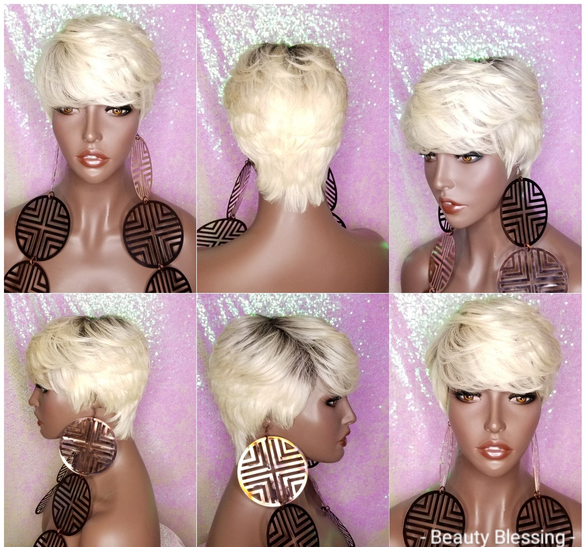 Short Remy Human Pixie Cut Swoop Bang Glueless Hair Wig Pixie Cut Remy Human Hair Wig: Glueless Tapered Swoop Bang  main image 2