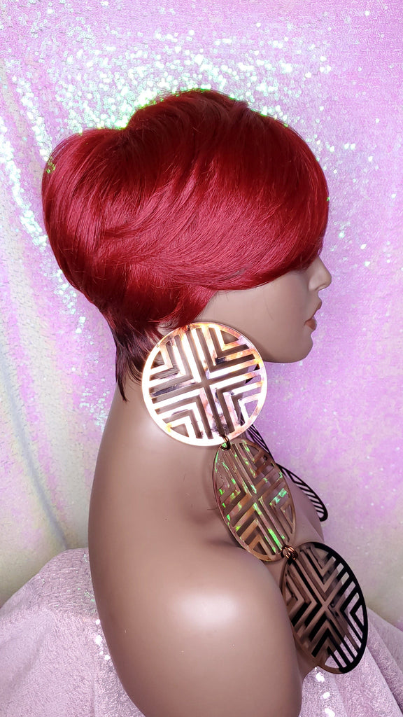 Pixie Short Cut Swoop Bang Ombre Burgundy Red Wine Hair Wig - Beauty Blessing Wigs & Hair Extensions Boutique