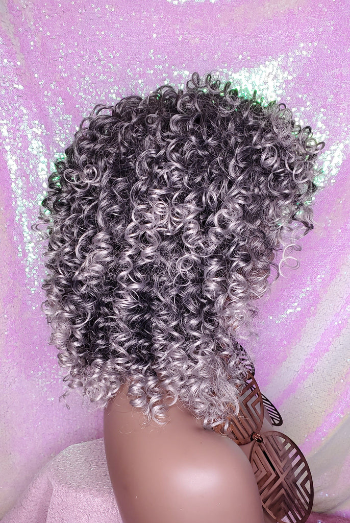 Curly Kinky Afro Spiral Curl Wig Big Gray Hair Premium Fiber Wig - Beauty Blessing Wigs & Hair Extensions Boutique
