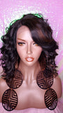 Wavy Curly Bob Hair Style Lace Front Wig Bangs Asymmetrical Bob Heat Safe Auburn Highlights Wig - Beauty Blessing Wigs & Hair Extensions Boutique