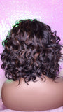 Wavy Curly Bob Hair Style Lace Front Wig Bangs Asymmetrical Bob Heat Safe Auburn Highlights Wig - Beauty Blessing Wigs & Hair Extensions Boutique