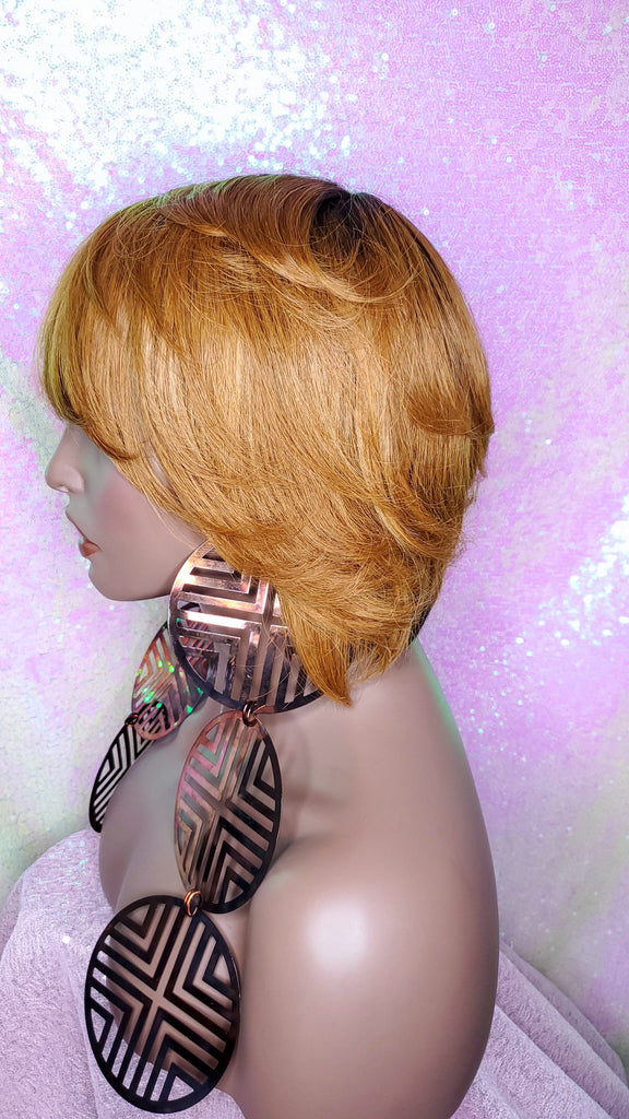 WIG Ombre Auburn Strawberry Blonde Bob Human Hair Brazilian Remy Short Hair Bob Style Full Cap Wig - Beauty Blessing Wigs & Hair Extensions Boutique