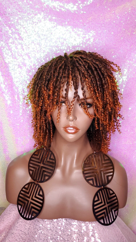 Kinky Twist Locs Wig Natural Premium Fiber Hair Dread locks Sister Locs Wig Ombre Brown Auburn Hair - Beauty Blessing Wigs & Hair Extensions Boutique