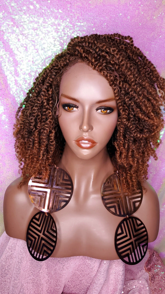 Ombre Brown Auburn Passion Twist Afro Hair Kinky Twist Glueless Lace Wig Premium Fiber Hair - Beauty Blessing Wigs & Hair Extensions Boutique