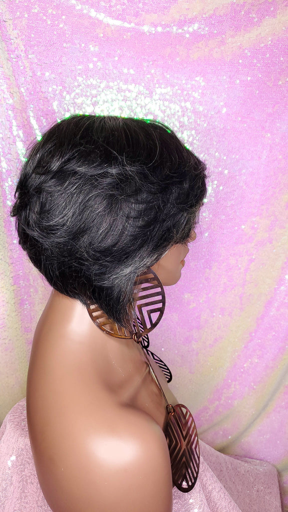 Dark Salt & Pepper Gray Tones Bob Cut Layered Brazilian Remy Human Hair Wig - Beauty Blessing Wigs & Hair Extensions Boutique