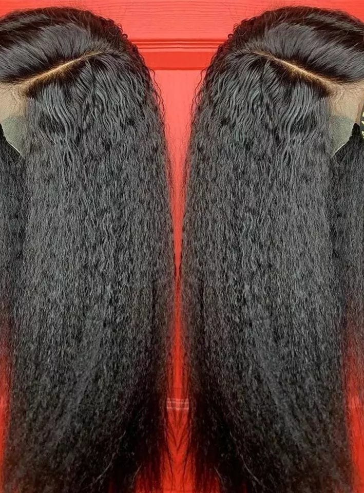 Indian Remy Human Hair Yaki Kinky Straight Lace Front Hair Wig 13X6 Deep Lace Part Wig - Beauty Blessing Wigs & Hair Extensions Boutique