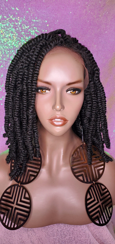 Spring Twist Bob Lace Wig Kinky Twist Braid Hair Lace Front Wig Flexible Parting Bob Lace Wig Layered African Twist Short Hair Premium Fiber Hair - Beauty Blessing Wigs & Hair Extensions Boutique