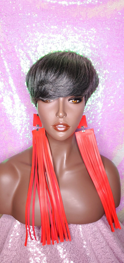 Salt Pepper Gray Hair Wig Swoop Bang Pixie Cut Indian Remy Human Hair Wig Colored Gray Hair Wig - Beauty Blessing Wigs & Hair Extensions Boutique