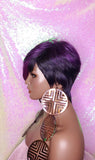 Purple Ombre Pixie Cut Wig with Swoop Bangs Purple Hair Wig Premium Fiber Purple Pixie Cut Hair Wig - Beauty Blessing Wigs & Hair Extensions Boutique