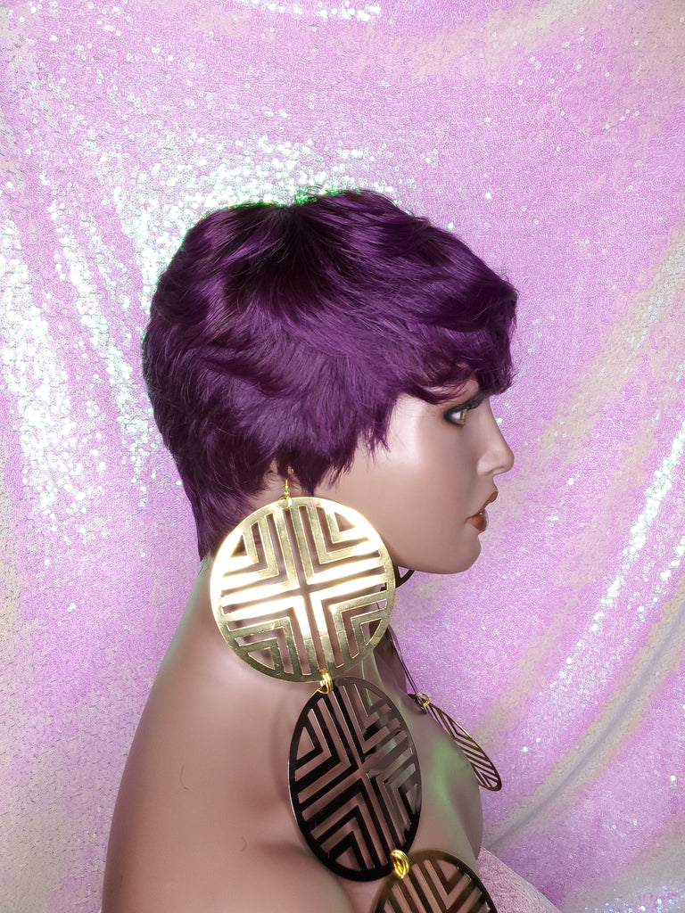 Purple Razor Cut Pixie Cut Peruvian Remy Human Hair Wig Ombre Purple Wig - Beauty Blessing Wigs & Hair Extensions Boutique
