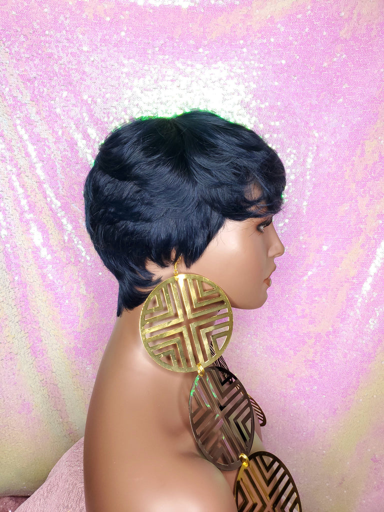 Pixie Cut Peruvian Remy Human Hair Wig Midnight Blue Hair Wig - Beauty Blessing Wigs & Hair Extensions Boutique