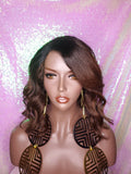 Loose Wave Bob Ombre Brown Auburn Human Hair Blend Wig Preplucked Lace Part Wig Swoop Bang Hair - Beauty Blessing Wigs & Hair Extensions Boutique