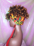 Turban Wig Afro Kinky Puff Bangs Wig Afro Curly Corkscrew Hair Wrap Wig African Print Head Wrap Wig Afro Puff Hair Bang Wig - Beauty Blessing Wigs & Hair Extensions Boutique