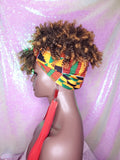 Turban Wig Afro Kinky Puff Bangs Wig Afro Curly Corkscrew Hair Wrap Wig African Print Head Wrap Wig Afro Puff Hair Bang Wig - Beauty Blessing Wigs & Hair Extensions Boutique