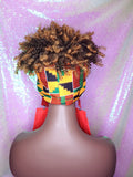 Turban Wig Afro Kinky Puff Bangs Wig Afro Curly Corkscrew Hair Wrap Wig African Print Head Wrap Wig Afro Puff Hair Bang Wig - Beauty Blessing Wigs & Hair Extensions Boutique