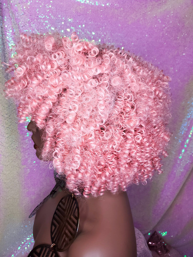 Pink Hair Wig Spiral Kinky Afro Curly Hair Premium Fiber Natural Hair Wig - Beauty Blessing Wigs & Hair Extensions Boutique