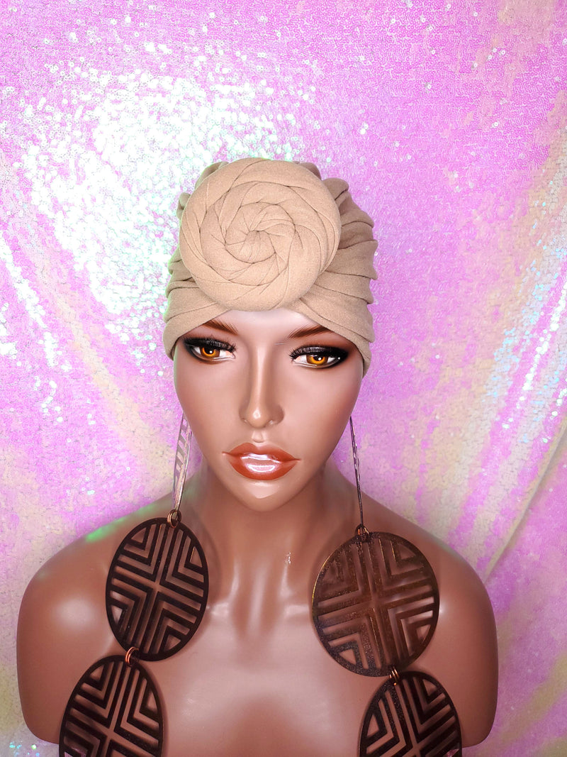 Stretchy African Turbans Bonnets Head Wraps Headband Soft Cotton Chemotherapy Hat Wraps Tan Pink Navy Blue Colored Pretied Hair Wrap - Beauty Blessing Wigs & Hair Extensions Boutique