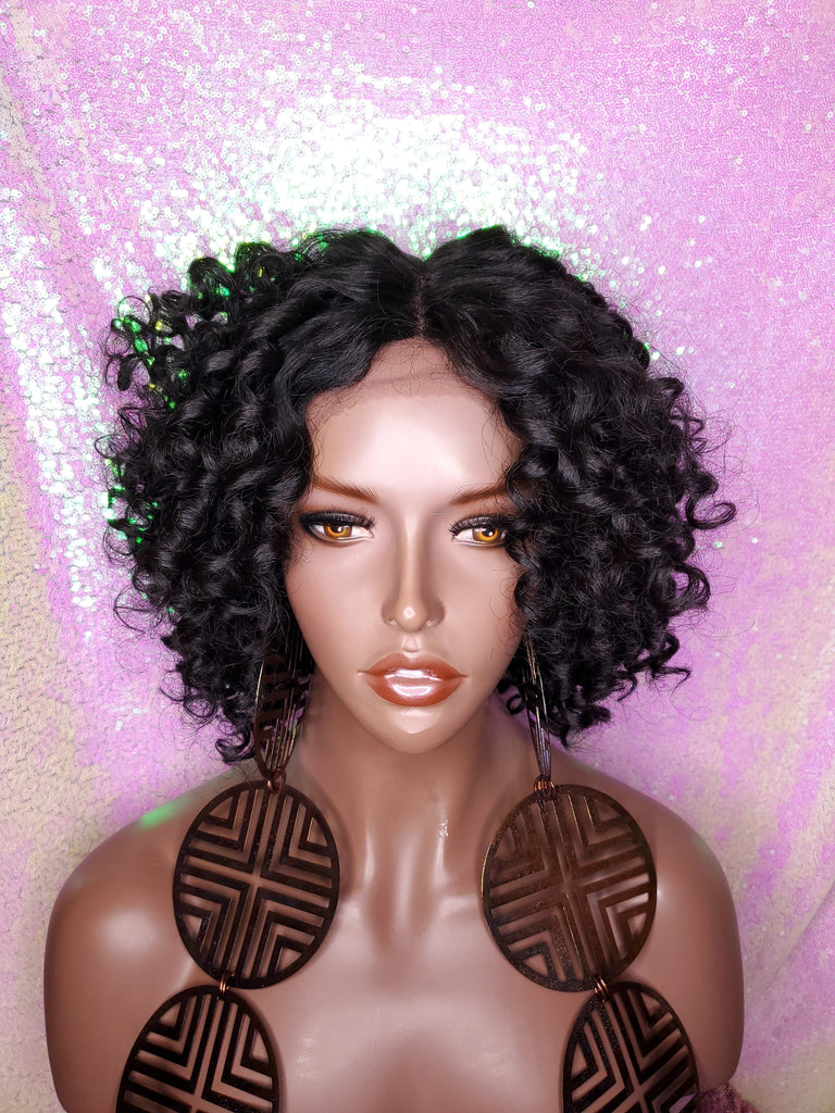 Short Bob Kinky Afro Curl Lace Front Wig Small Wand Curl Bob Natural Yaki Texture Bob Wig Glueless Preplucked Lace Wig - Beauty Blessing Wigs & Hair Extensions Boutique