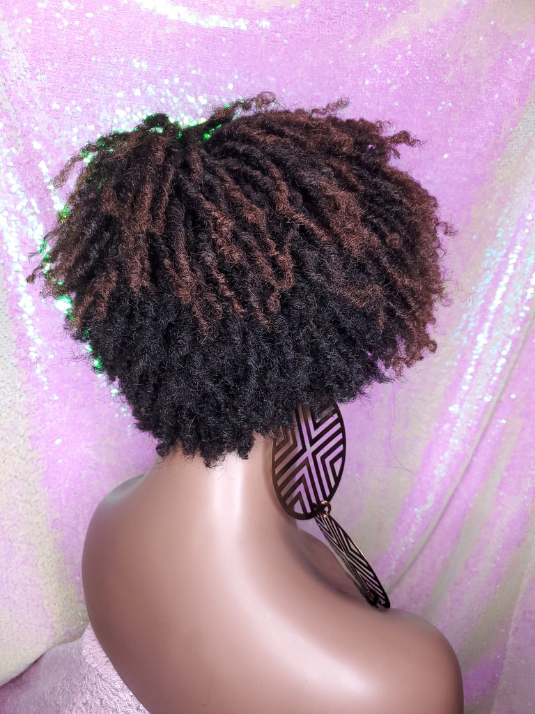 Dreadlocks Short Afro Kinky Coily Twist Natural Hairstyle Wig Ombre Brown Dark Auburn Red Copper Hair Wigs - Beauty Blessing Wigs & Hair Extensions Boutique