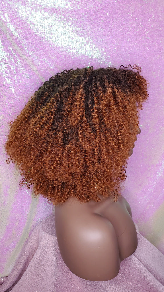 Strawberry Blonde Curly Afro Kinky Twist Hair with Bangs Wig Afro Corkscrew Hair Wig Soft Natural Coily Ombre Blonde Hair Wig - Beauty Blessing Wigs & Hair Extensions Boutique
