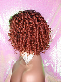 Short Bob Kinky Afro Curl Lace Front Wig Small Wand Curl Bob Natural Yaki Bob Wig Glueless Preplucked Lace Wig Ombre Burgundy Red Copper - Beauty Blessing Wigs & Hair Extensions Boutique
